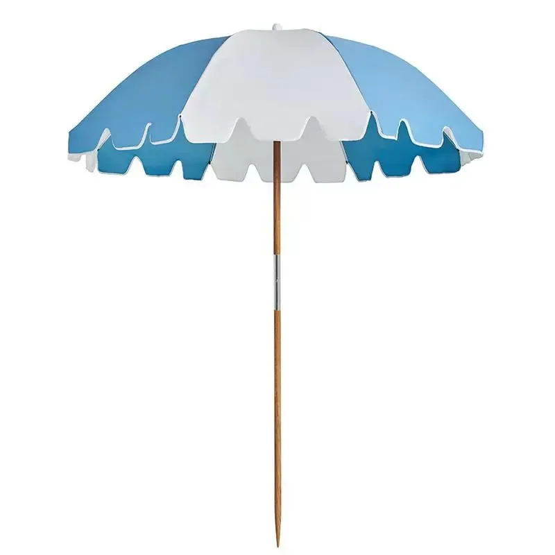 Sky Blue & White scalloped beach umbrella
