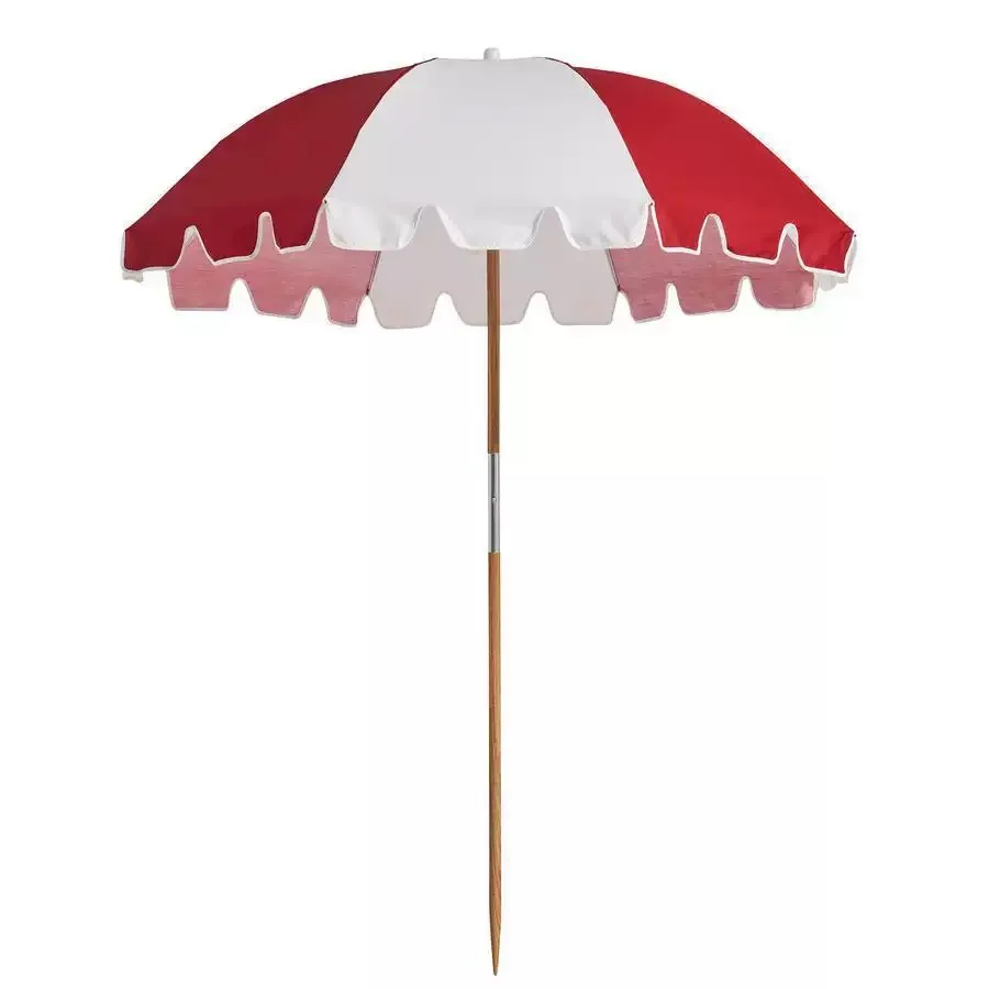 Cherry & White scalloped beach umbrella