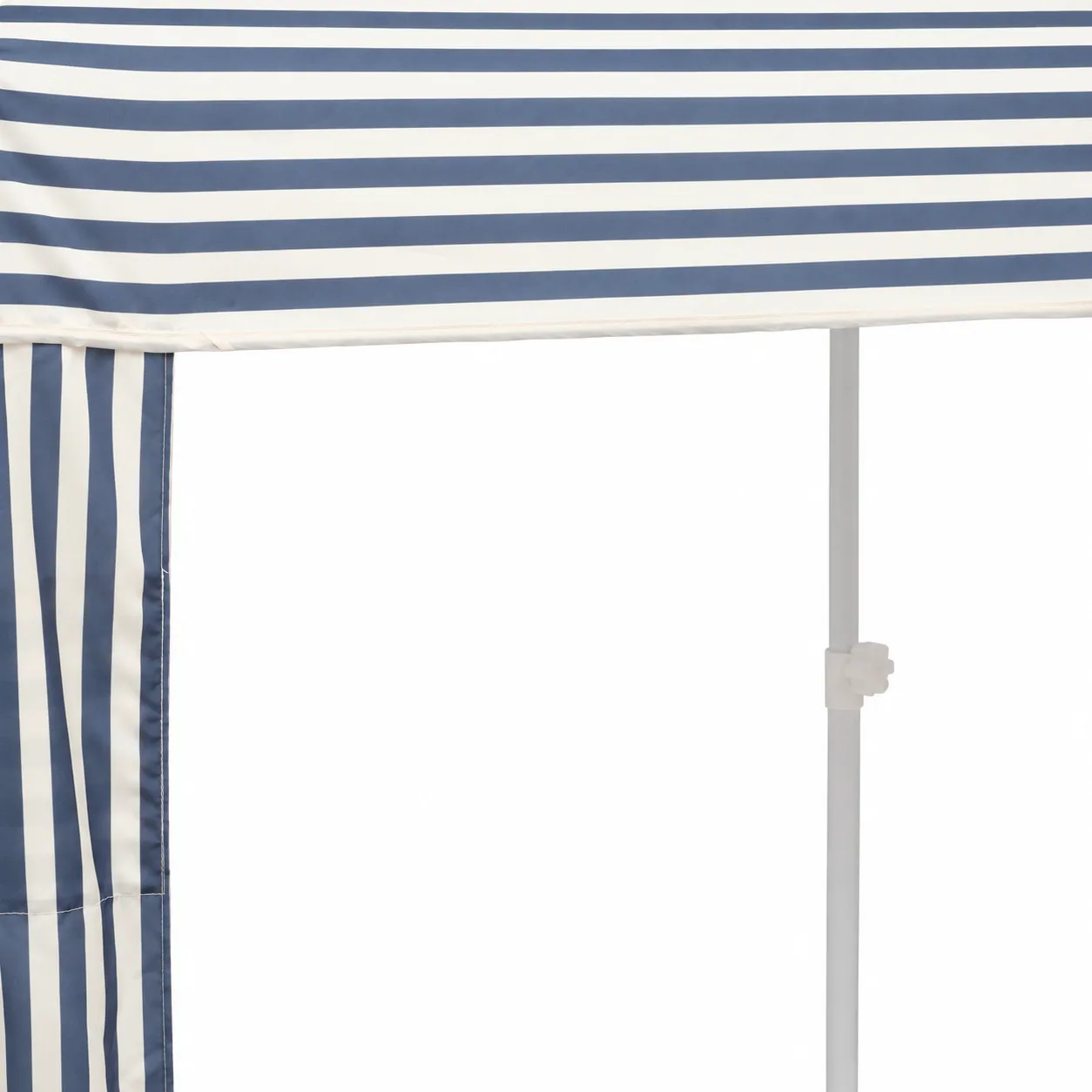 Striped canopy edge, fabric leg and white central pole