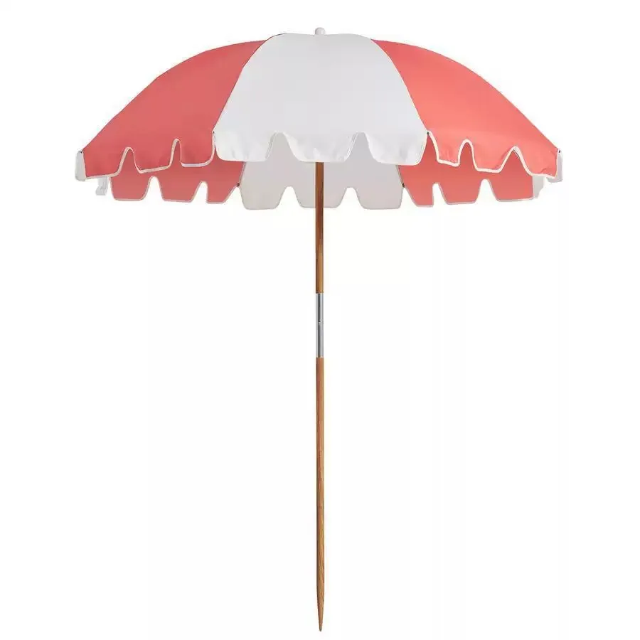 Coral & White scalloped beach umbrella
